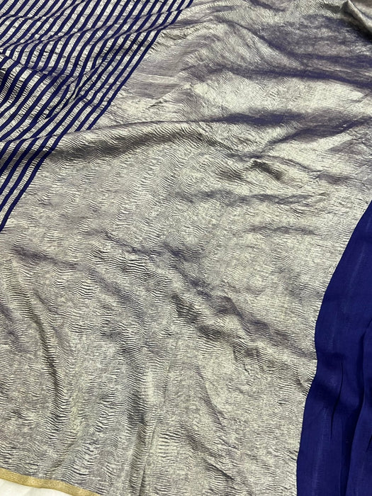 Navy Pure Banarasi Tissue Munga Handloom Saree - Designer Work