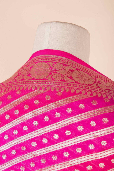 Pink Pure Georgette Banarasi Handloom Dupatta - Silver Zari