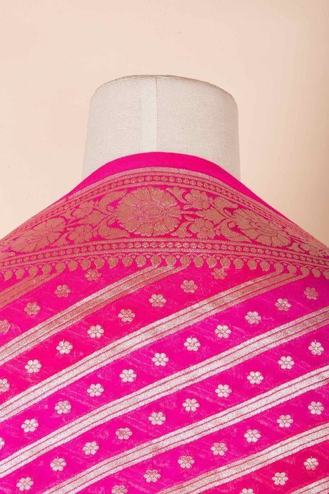 Pink Pure Georgette Banarasi Handloom Dupatta - Silver Zari