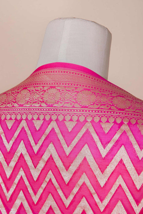 Pink Pure Georgette Banarasi Handloom Dupatta - Silver Zari