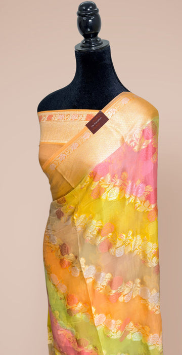 Rangkat Pure Khaddi Chiffon Banarasi Saree - Meenakari Work