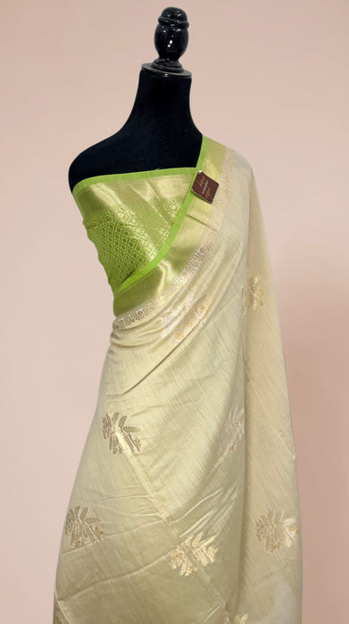 Beige Pure Moonga Banarasi Handloom Saree - Designer Saree