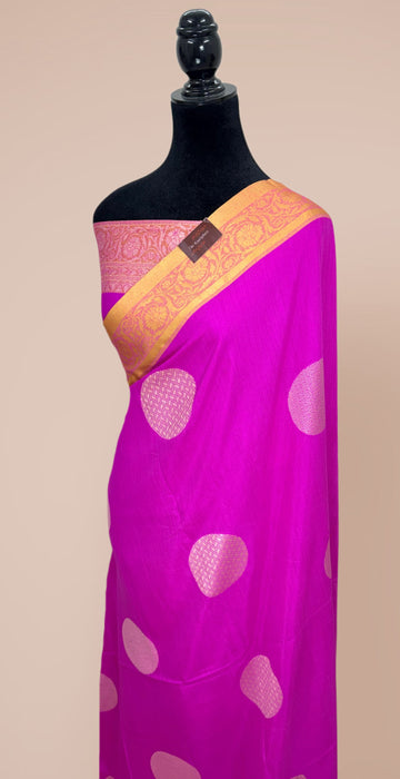 Purplish Pink Pure Moonga Banarasi Handloom Saree - Designer Saree