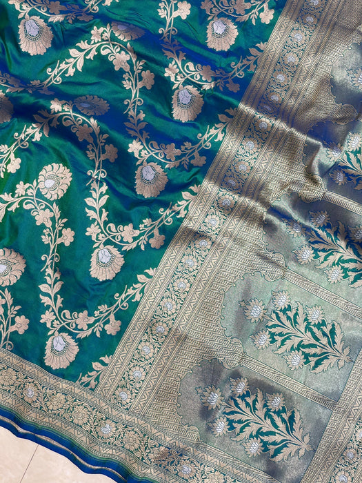 Sapphire Pure Katan Banarasi Handloom Saree - Sona Roopa Jaal Work