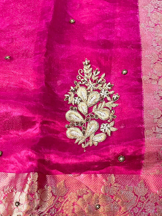 Rani Pure Banarasi Tissue Handloom Saree - Handwork