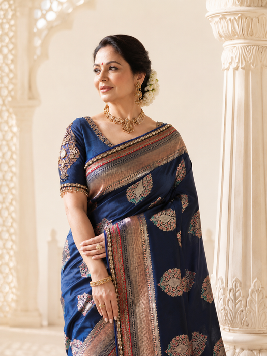 Pure Katan Banarasi Handloom Saree - All over Zardozi Cutdana work