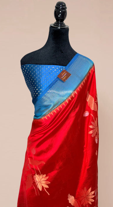 Red Pure Raw Mango Banarasi Handloom Saree - Designer Buta