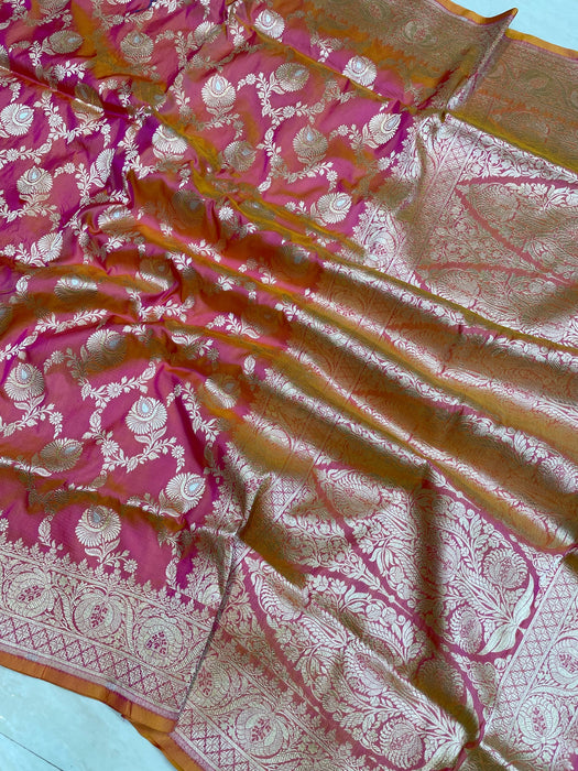 Persian Pink Pure Katan Banarasi Handloom Saree - Sona Roopa Jaal Work