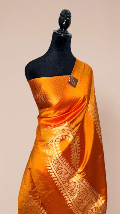 Orange Pure Raw Mango Banarasi Handloom Saree - Designer Kayri