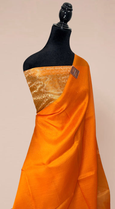 Orange Pure Kora Banarasi Handloom Saree