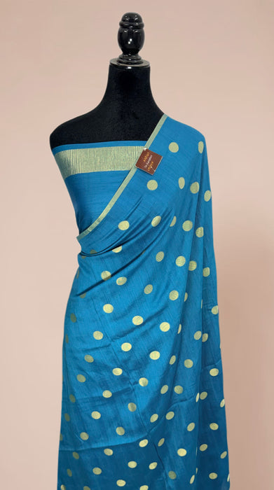 German Blue Pure Moonga Banarasi Handloom Saree - Designer Saree