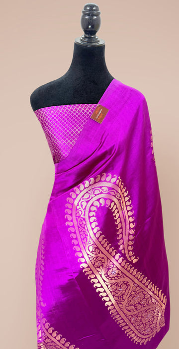 Purple Pure Raw Mango Banarasi Handloom Saree - Designer Kayri