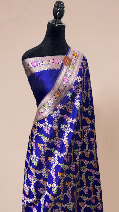 Blue Pure Katan Banarasi Handloom Saree - Meenakari Work