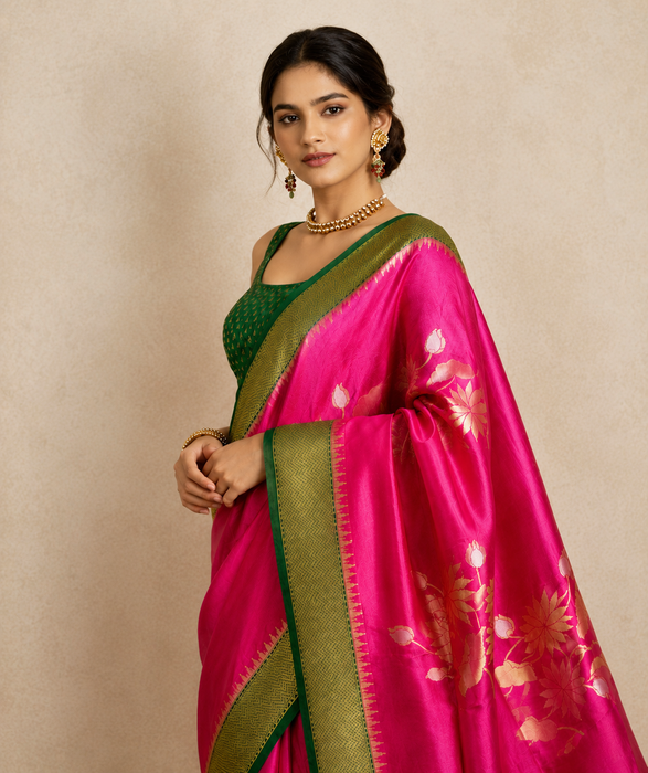 Rani Pure Raw Mango Banarasi Handloom Saree - Designer Buta