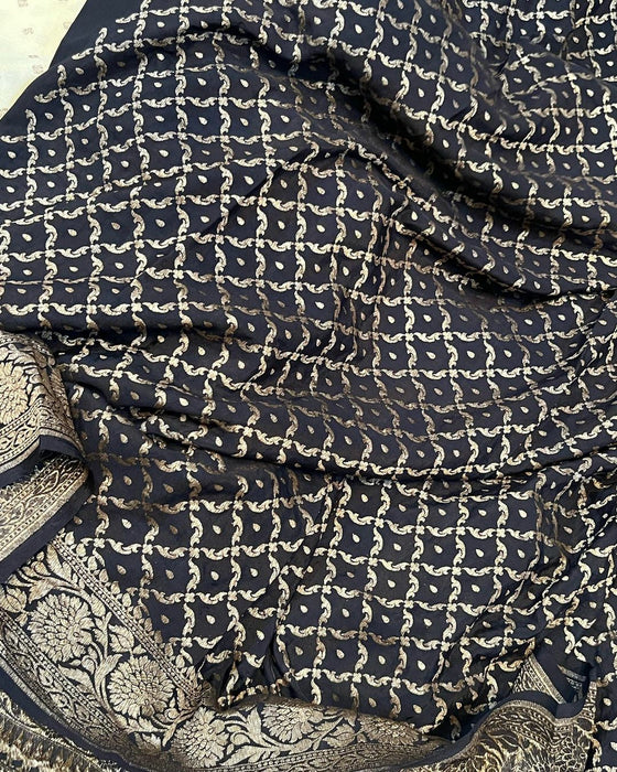 Cream Pure Khaddi Crepe Banarasi Handloom Saree