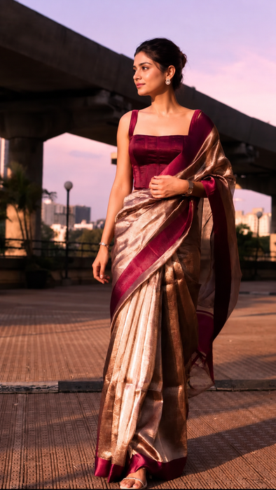 Pure Banarasi Tissue Handloom Saree - Designer Satin Border