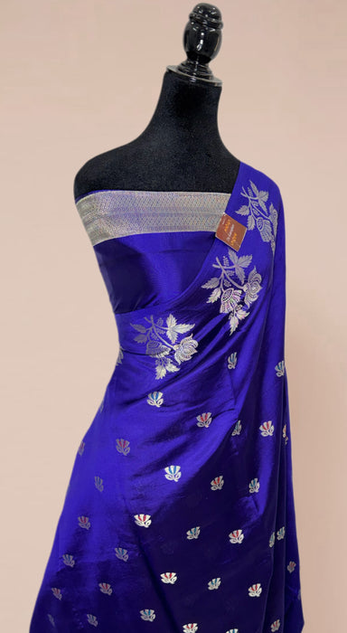 Navy Pure Raw Mango Banarasi Handloom Saree - Meenakari Motifs