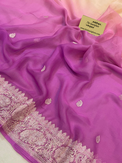 Cream Lavender Pure Kadhwa Chiffon Georgette Banarasi Saree