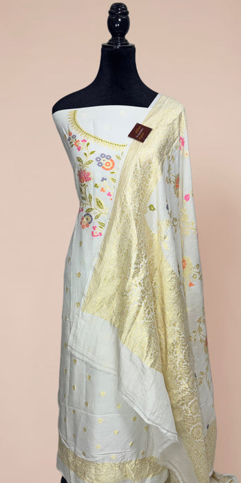 Pure Katan Silk Banarasi Suit - Designer Meenakari