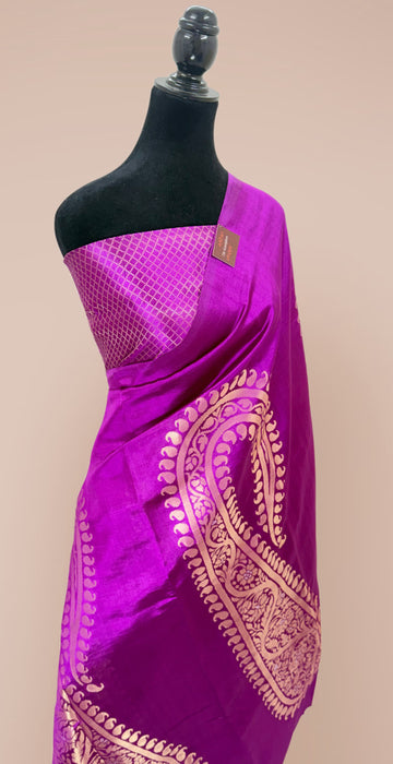 Purple Pure Raw Mango Banarasi Handloom Saree - Designer Kayri
