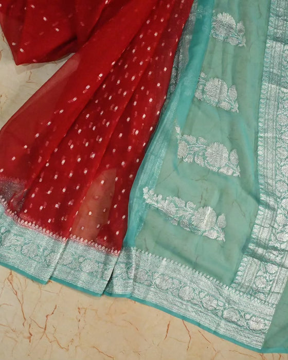 Pure Khaddi Georgette Banarasi Saree - Silver Zari