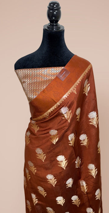 Italian Brown Pure Silk Banarasi Handloom Saree