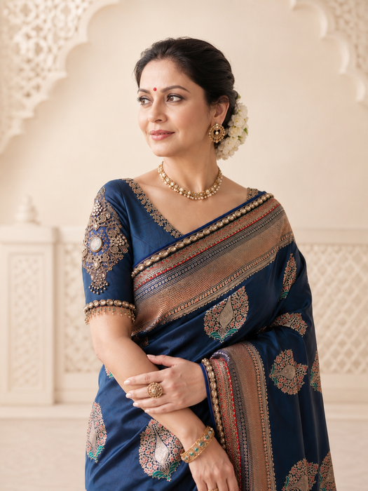 Pure Katan Banarasi Handloom Saree - All over Zardozi Cutdana work