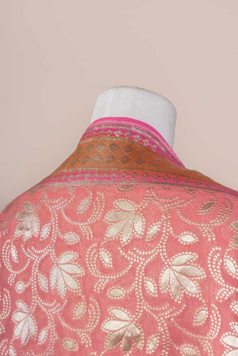 Onion Pink Pure Georgette Banarasi Handloom Dupatta - Silver Zari