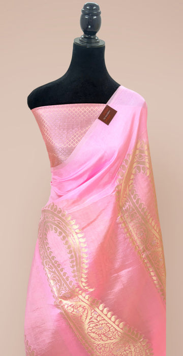 Pink Pure Raw Mango Banarasi Handloom Saree - Designer Kayri