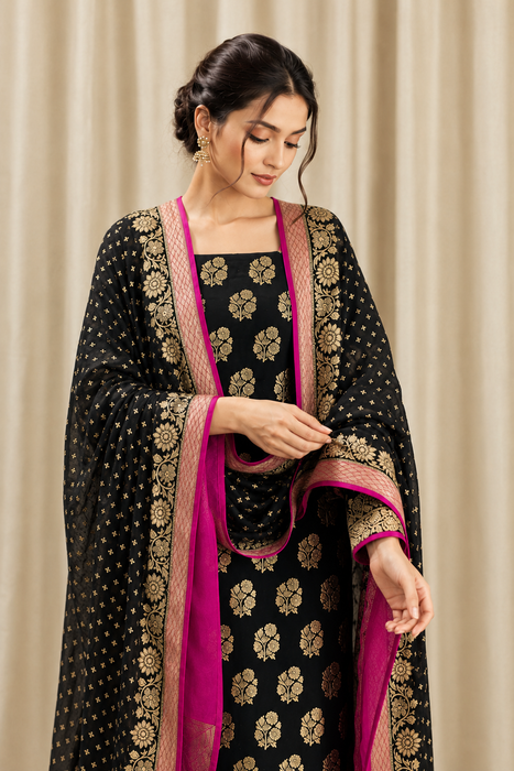 Black Pure Khaddi Georgette Banarasi Suit