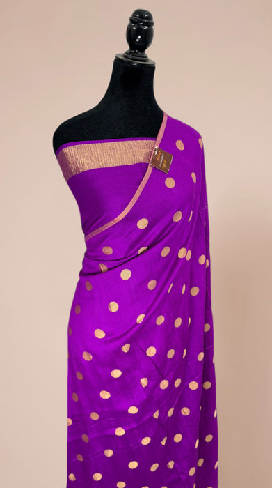 Purple Pure Moonga Banarasi Handloom Saree - Designer Saree