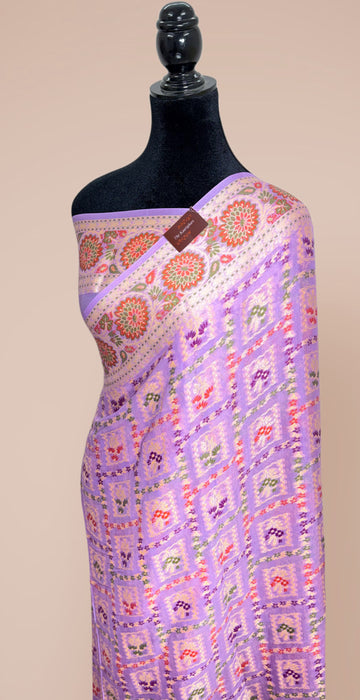 Lavender Pure Khaddi Chiffon Banarasi Saree - Meenakari Work