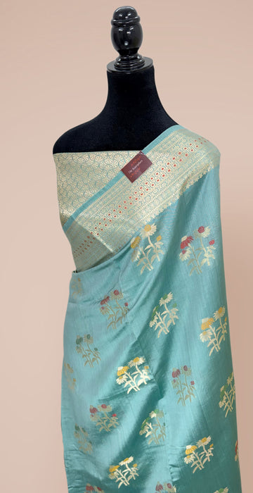 Cloudy Blue Pure Silk Banarasi Handloom Saree