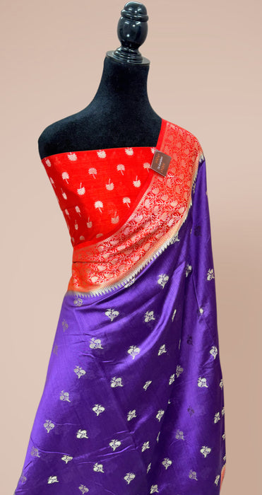 Purple Pure Raw Mango Banarasi Handloom Saree - Designer Motifs