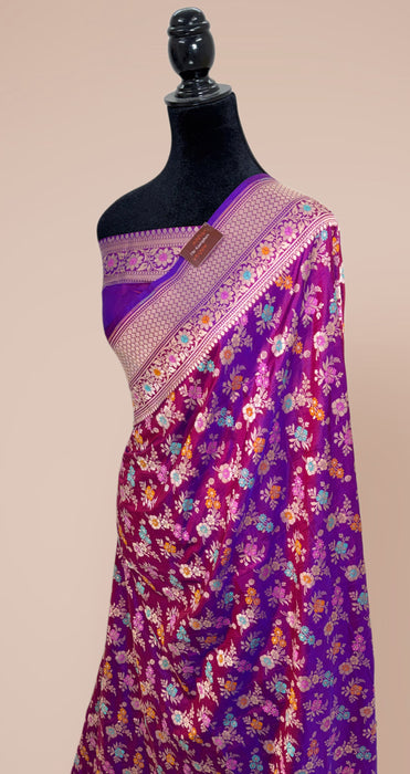 Dual Shade Purple Pure Katan Banarasi Handloom Saree - Meenakari Jaal Work
