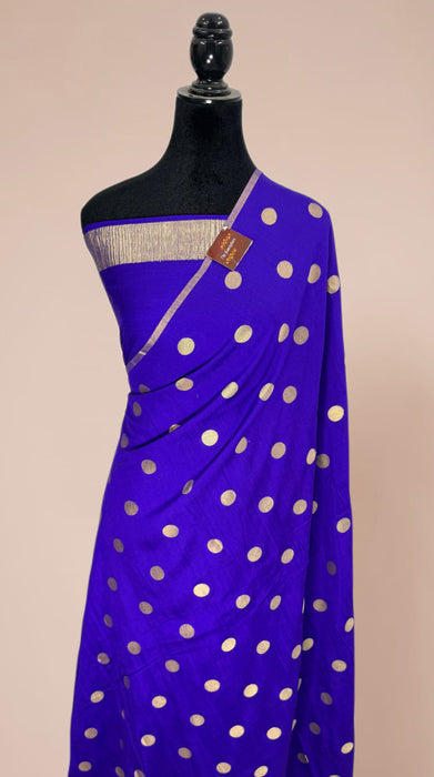 Royal Blue Pure Moonga Banarasi Handloom Saree - Designer Saree
