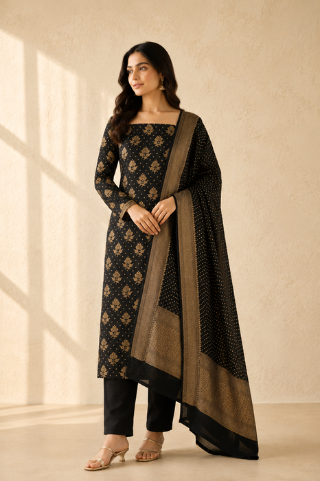 Black Pure Khaddi Georgette Banarasi Suit
