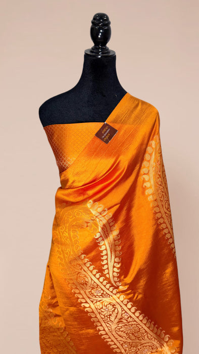Orange Pure Raw Mango Banarasi Handloom Saree - Designer Kayri
