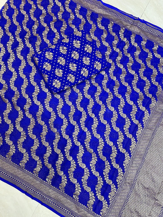 Blue Pure Khaddi Georgette Banarasi Suit