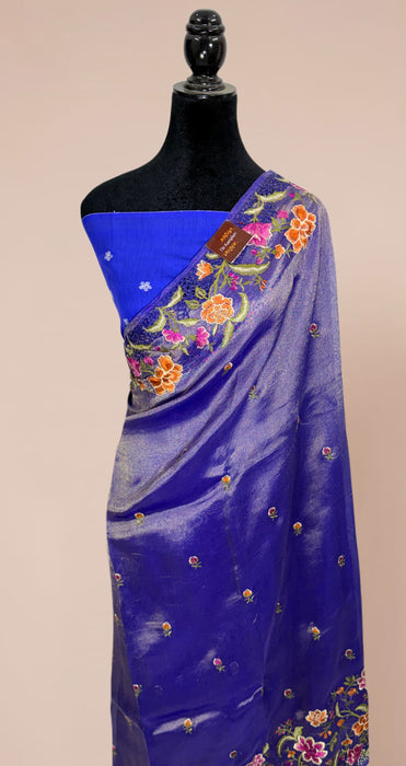 Blue Pure Tissue Banarasi Handloom Saree - Chikankari