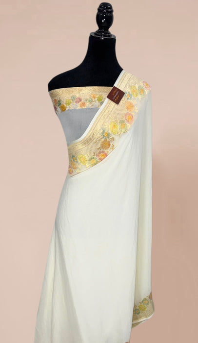 Khaddi Georgette Banarasi Handloom Saree - Hand Filled Meenakari