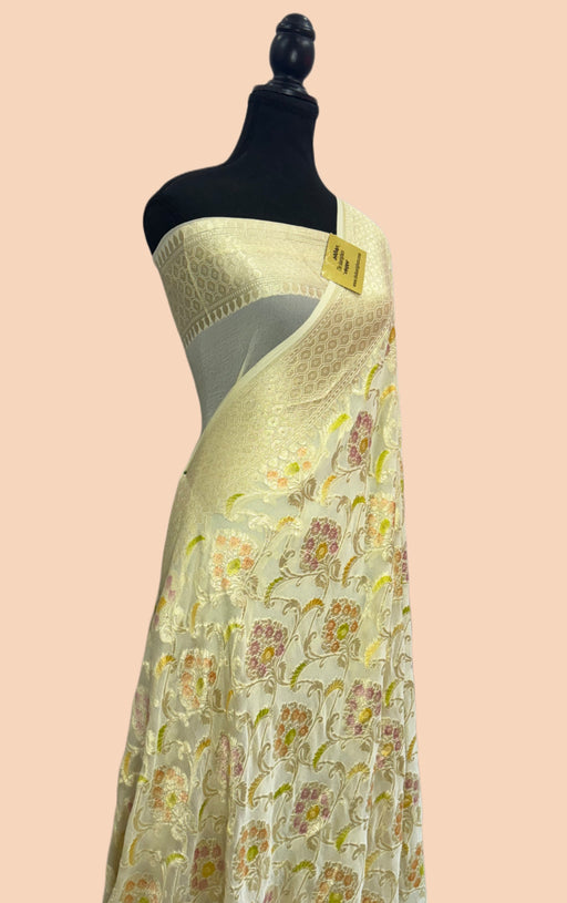 buy white khaddi georgette saree online in US