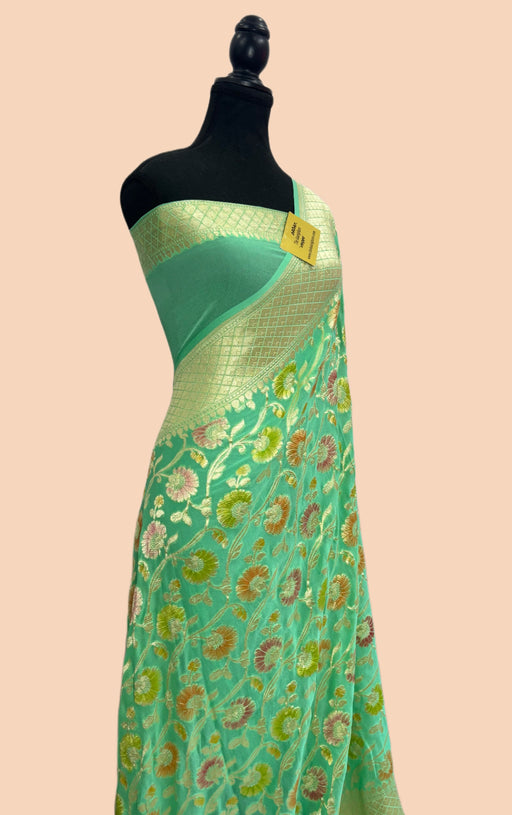 Buy Green khaddi georgette saree online in Us