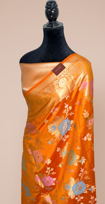 Orange Pure Silk Banarasi Handloom Saree