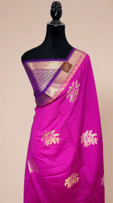 Rani and Purple Pure Moonga Banarasi Handloom Saree - Designer Saree