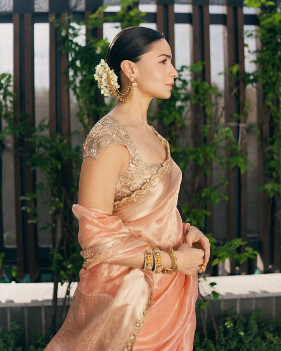Alia Bhatt Pure Banarasi Tissue Handloom Saree - Designer Border