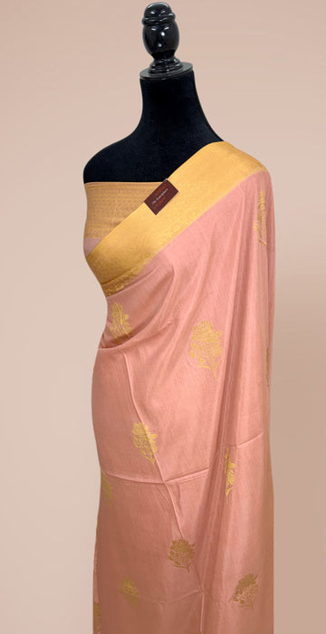 Rust Peach Pure Moonga Banarasi Handloom Saree - Designer Saree