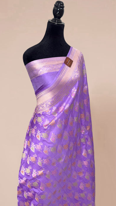 Lavender Pure Katan Banarasi Handloom Saree - Meenakari Work
