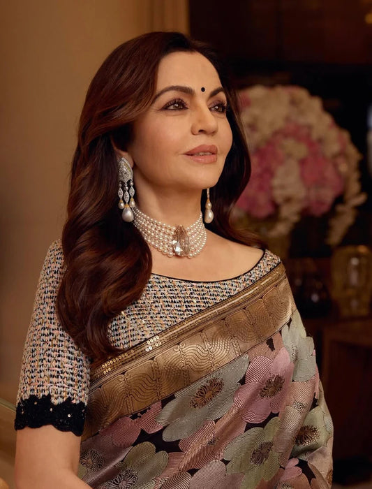 Nita Ambani Black Pure Katan Banarasi Handloom Saree - Designer Tanchui Meenakari Work