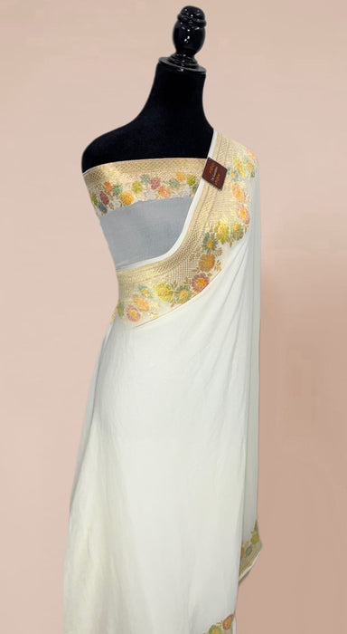 Khaddi Georgette Banarasi Handloom Saree - Hand Filled Meenakari